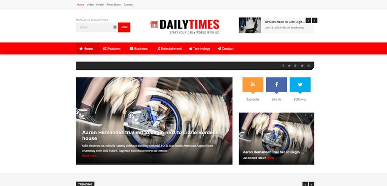 DailyTimes - News and Magazine Joomla Template