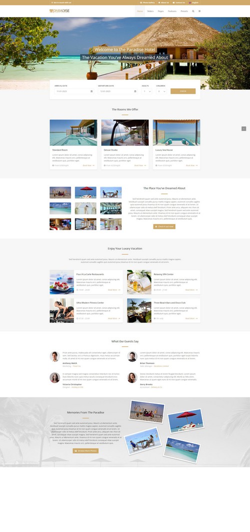 Paradise - Joomla Template for Hotel, Service Apartment