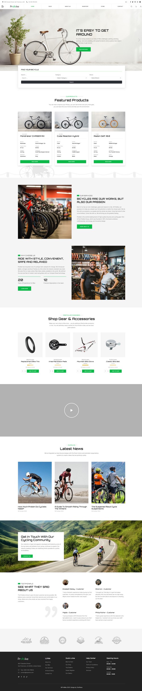 ProBike – Bike Shop & Bicycle Rental Joomla Template